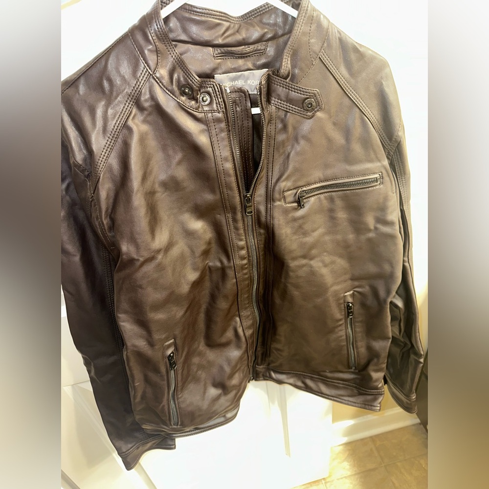 Men's Michael Kors Brown Leather Jacket Size Large